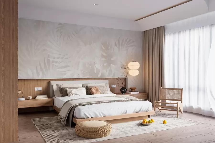 murales de pared Hojas tropicales con efecto grunge en tonos beige difuminados w10080