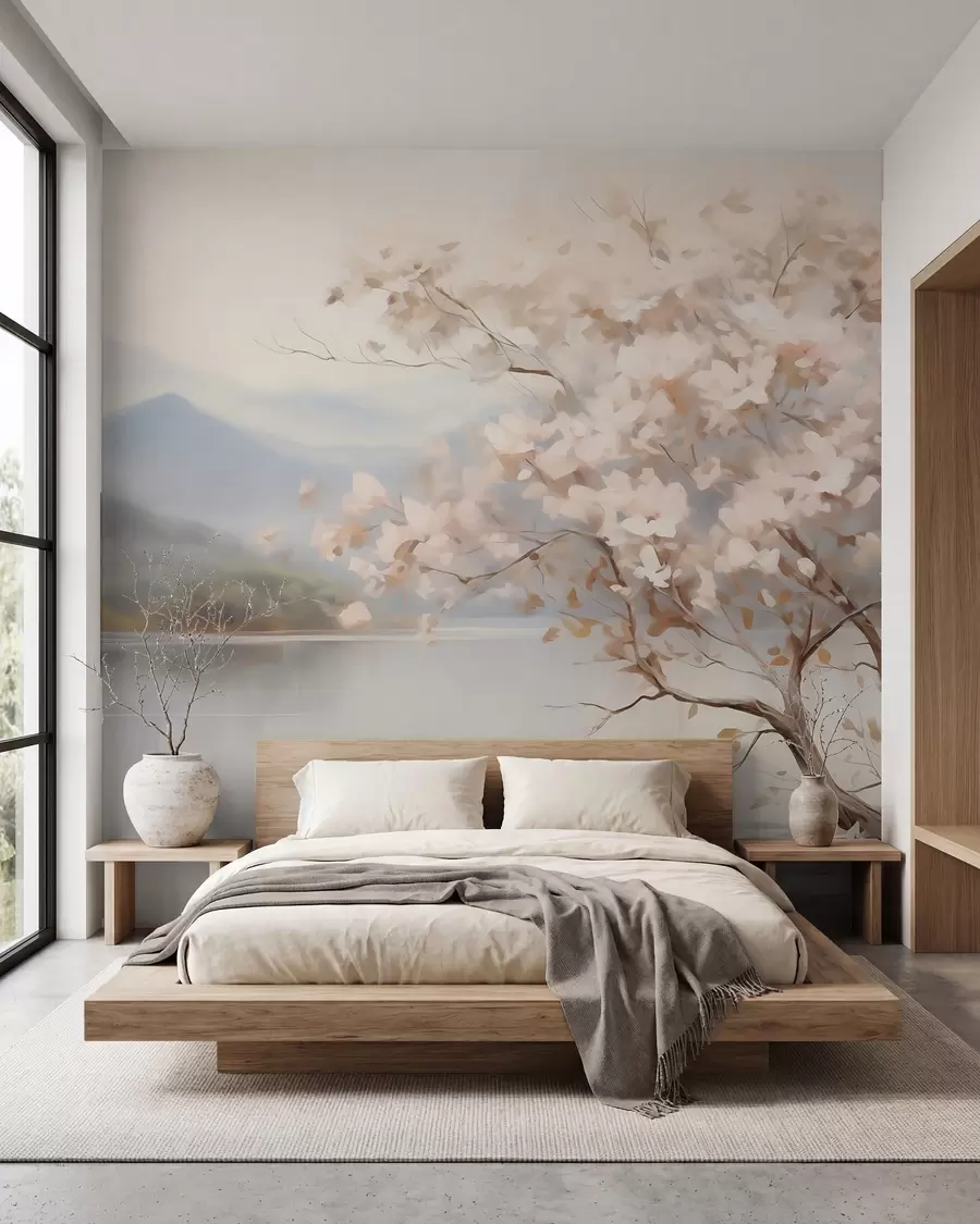 murales de pared Paisaje con un árbol, pintura de imitación w05950