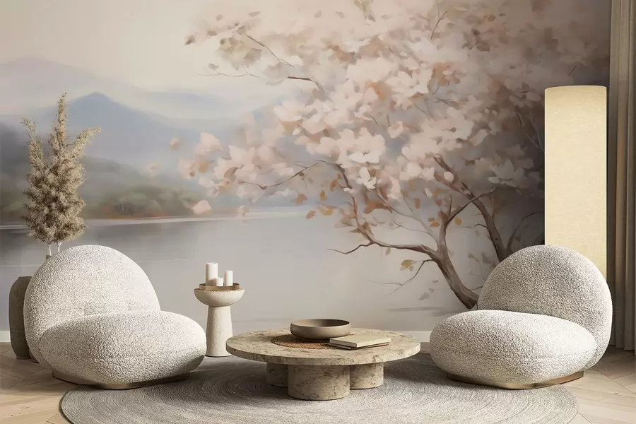 murales de pared Paisaje con un árbol, pintura de imitación w05950