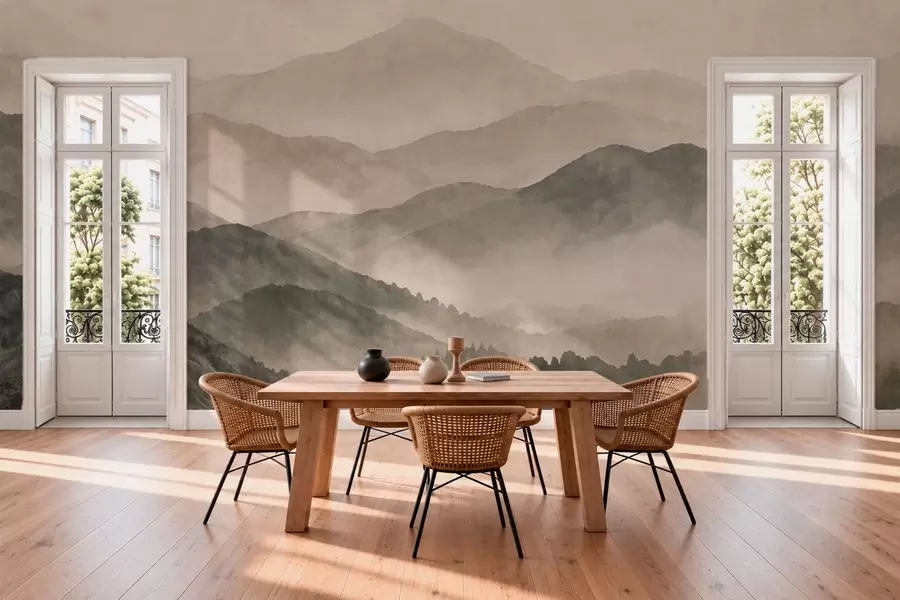 murales de pared Cordilleras brumosas y bosques oscuros w05925v3