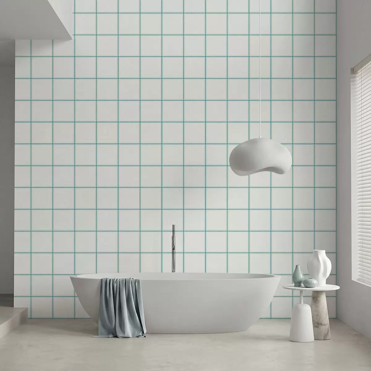 Papel pintado Cuadrícula de nueve cuadrados blancos con bordes azul claro a01277v1