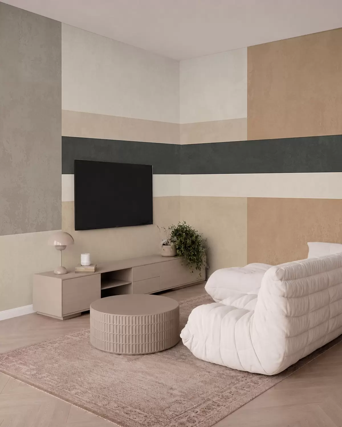 murales de pared Rectángulos abstractos en tonos beige cálidos con una raya oscura w05890