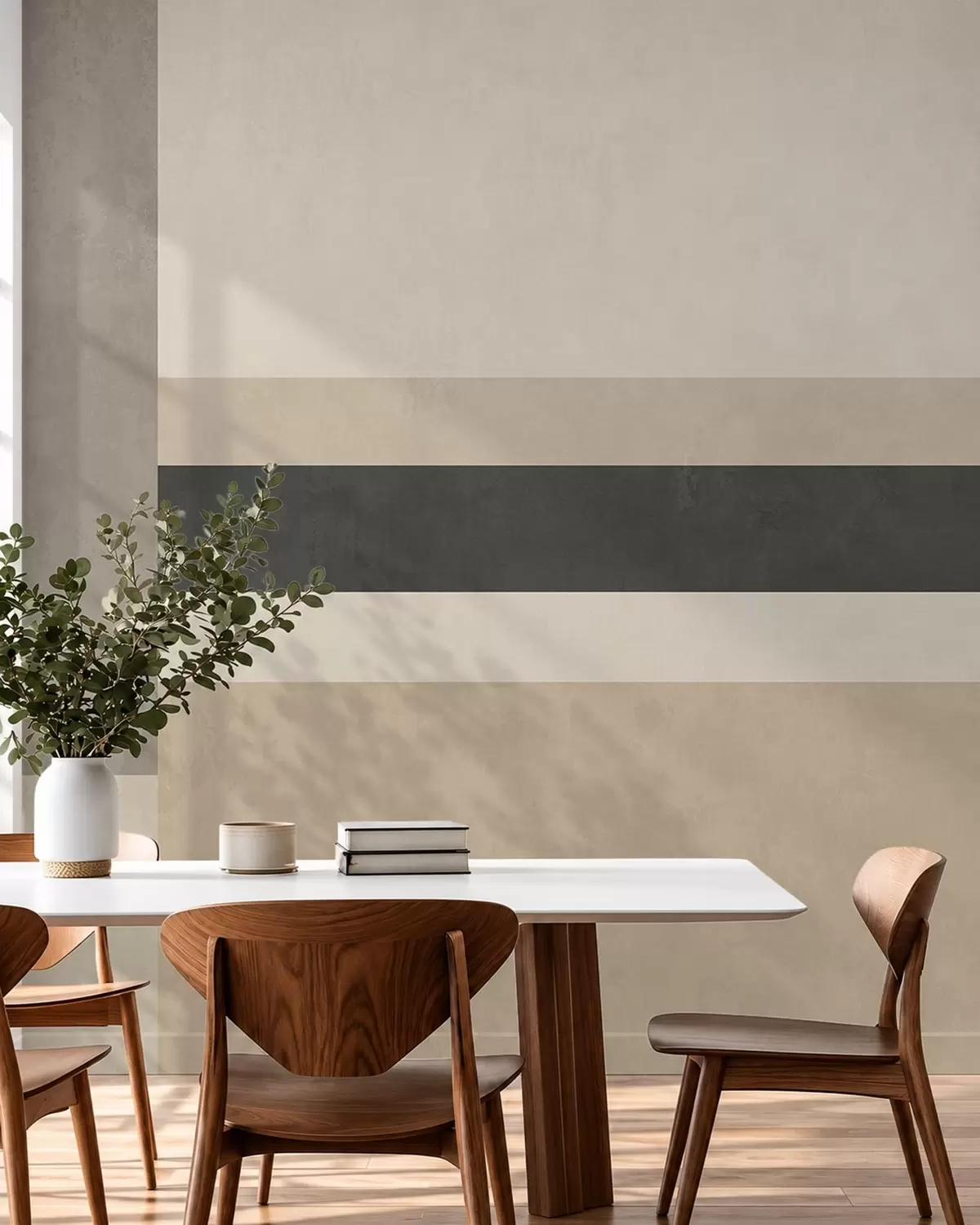 murales de pared Rectángulos abstractos en tonos beige cálidos con una raya oscura w05890