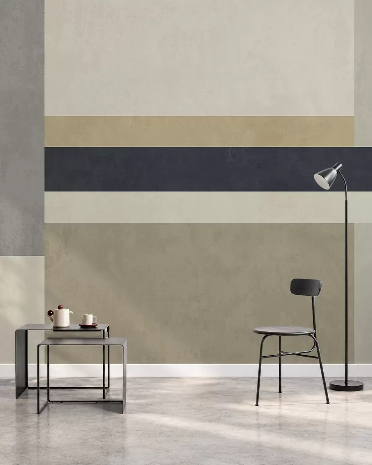 murales de pared Bloques geométricos en tonos beige y grises con una raya oscura w05890v1