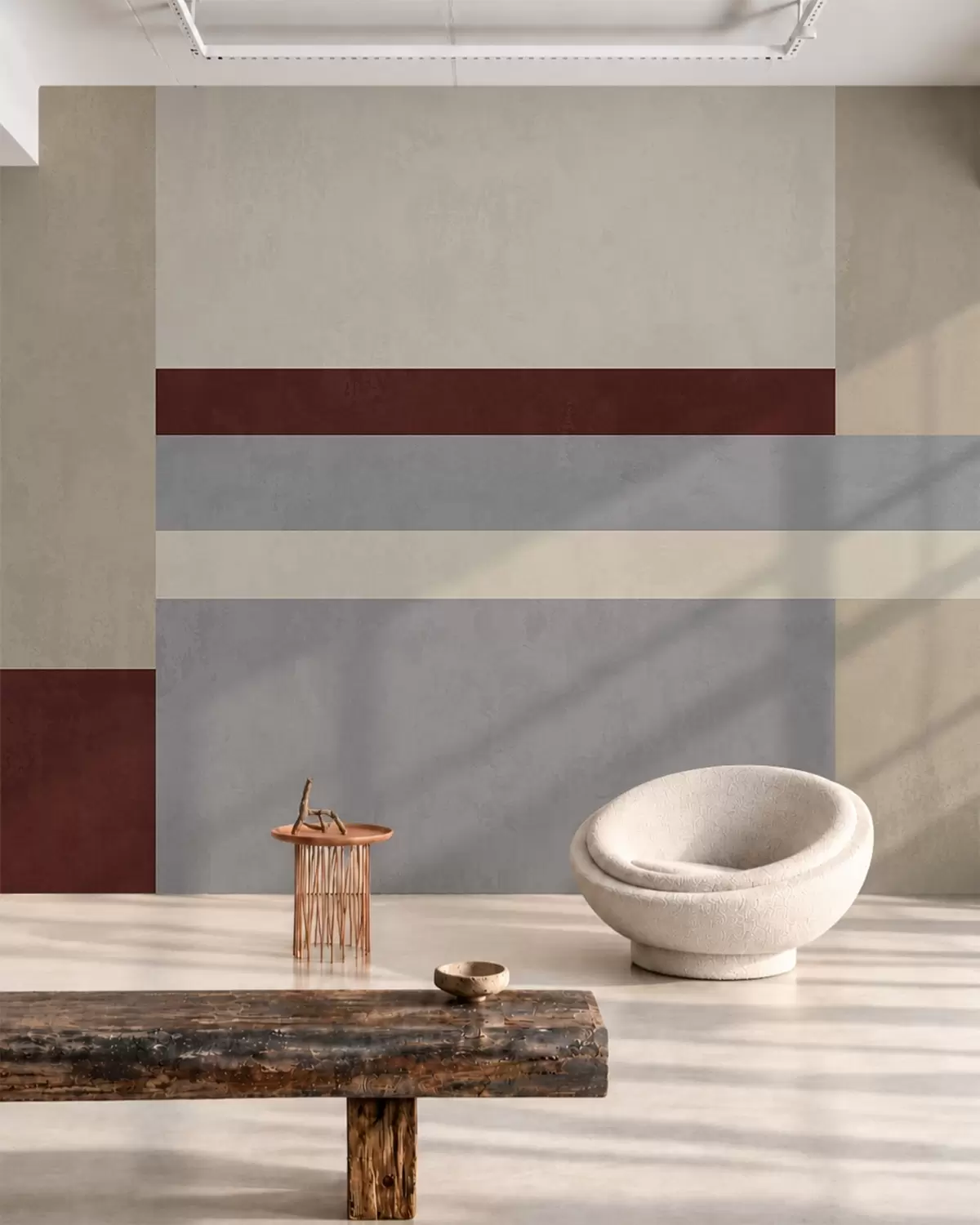 murales de pared Geometría abstracta con bloques en tonos burdeos, gris y beige w05890v2