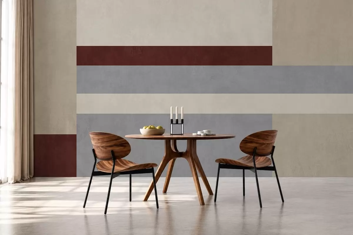 murales de pared Geometría abstracta con bloques en tonos burdeos, gris y beige w05890v2