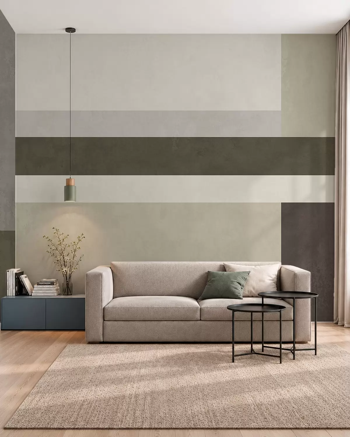 murales de pared Composición geométrica con bloques de color oliva, gris y beige w05890v3