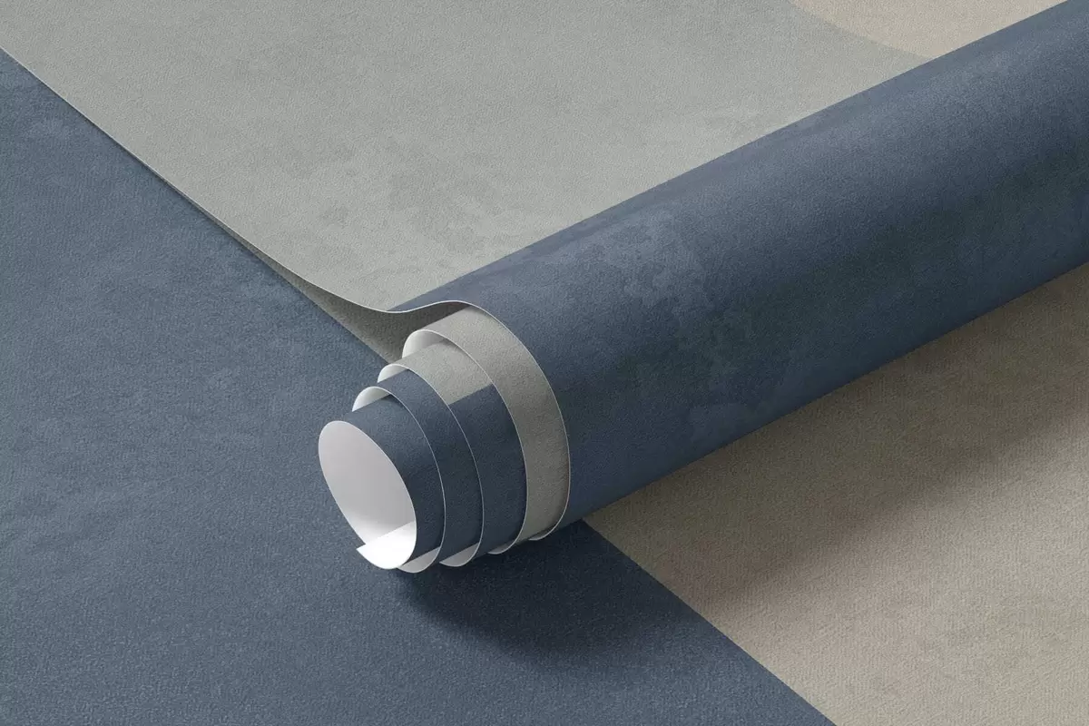 murales de pared Bloques geométricos en tonos grises y beige con una raya azul w05891v1