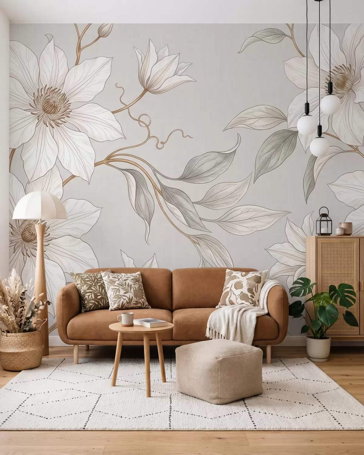 murales de pared Elegantes flores botánicas blancas con delicadas ramas w10099