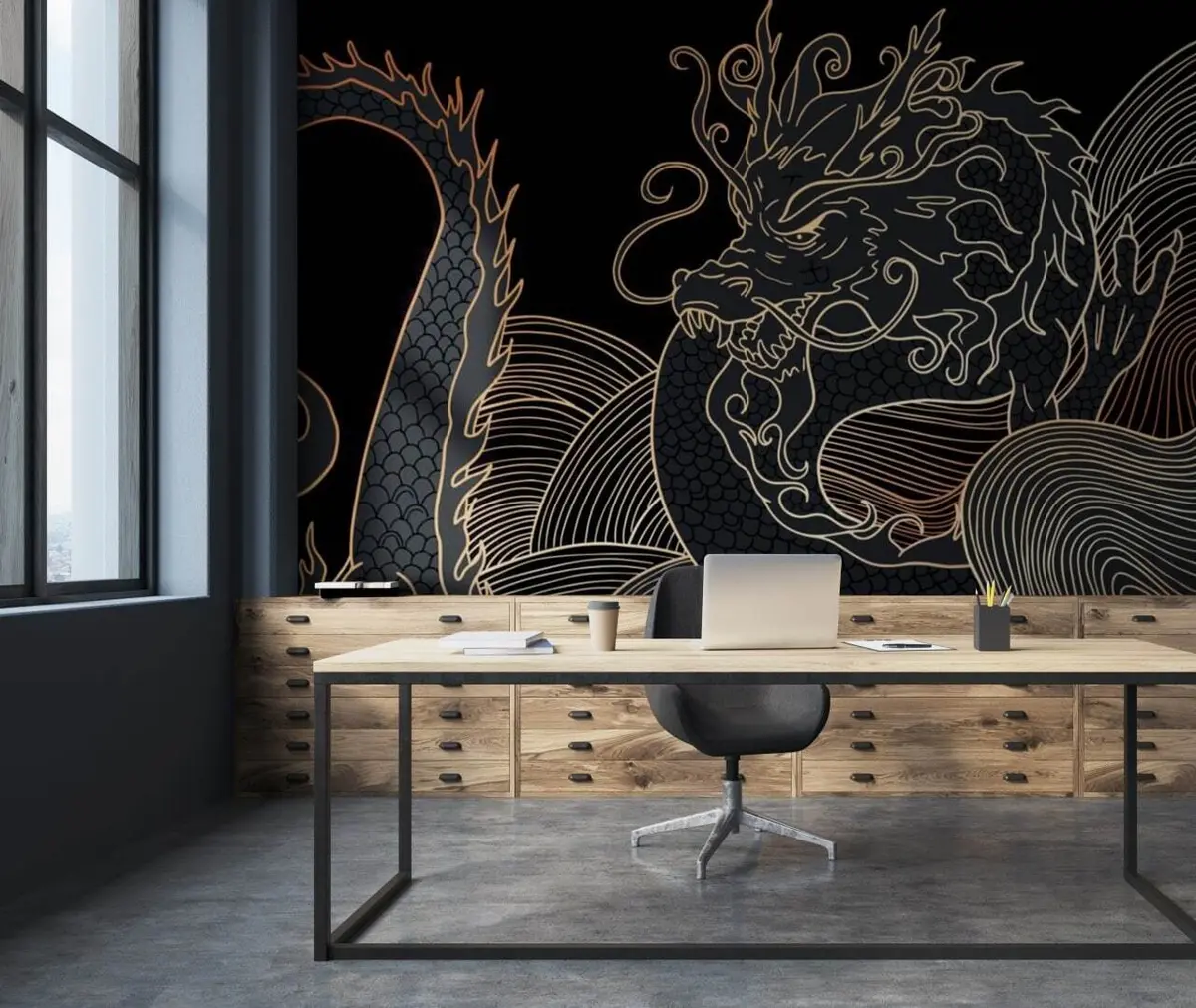Adesivi Murali INDIGOS UG Drago Giapponese Argento 120x78 Cm - Decorazione Parete Soggiorno E Cameretta