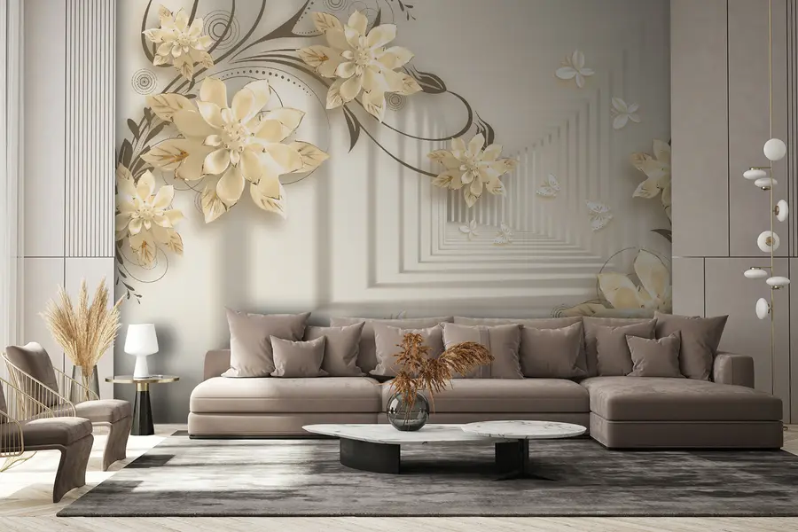 murales de pared Planta, blanco y amarillo, túnel en tonos pastel u21861v2