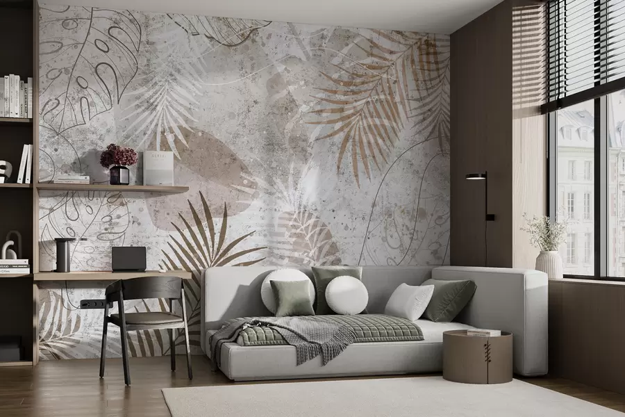 murales de pared Hojas 3D glamorosas con estilo grunge u73584