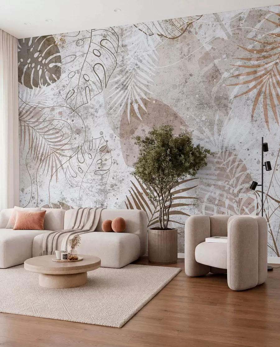 murales de pared Hojas 3D glamorosas con estilo grunge u73584