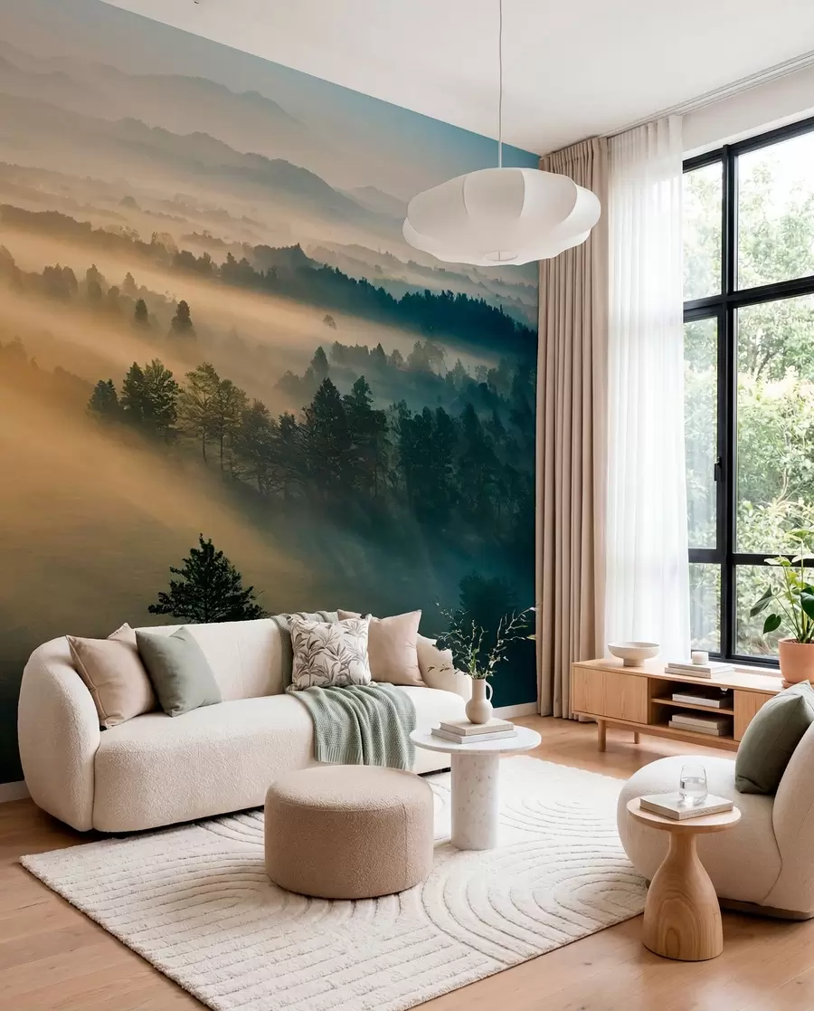 murales de pared Rayos del sol y el bosque nebuloso u73864