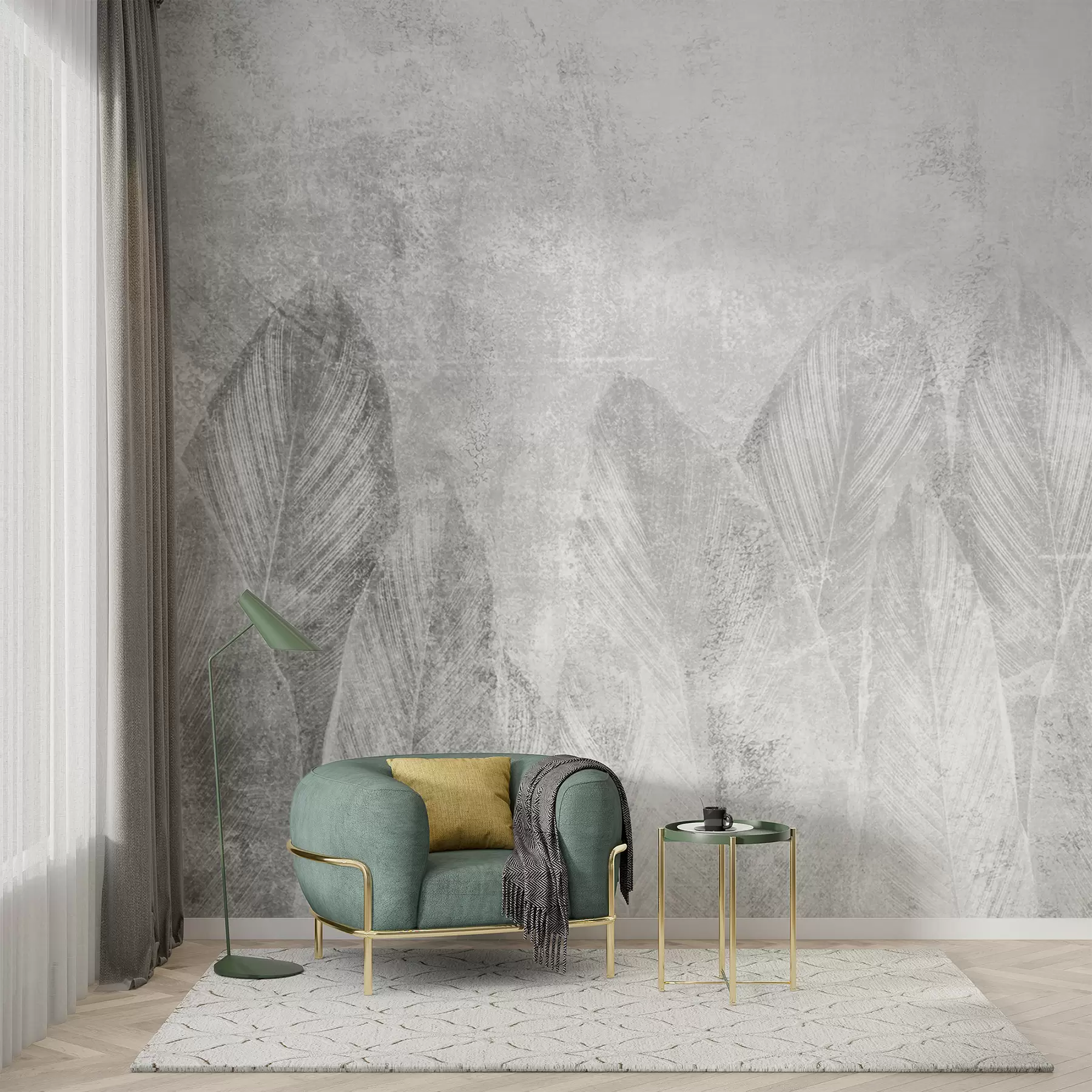 murales de pared Hojas de palma de decoración moderna sobre un fondo de concreto u73876