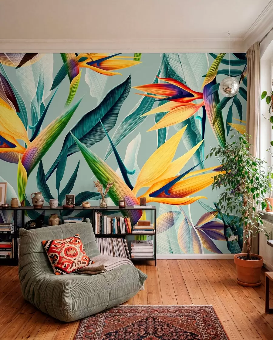 murales de pared Tendencia plantas tropicales y hojas en color brillante u73960