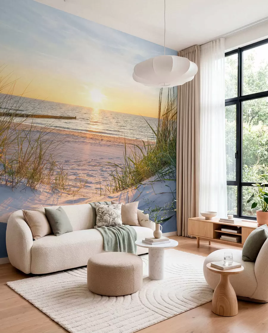 murales de pared Foto/playa panorámica con puesta de sol u93577