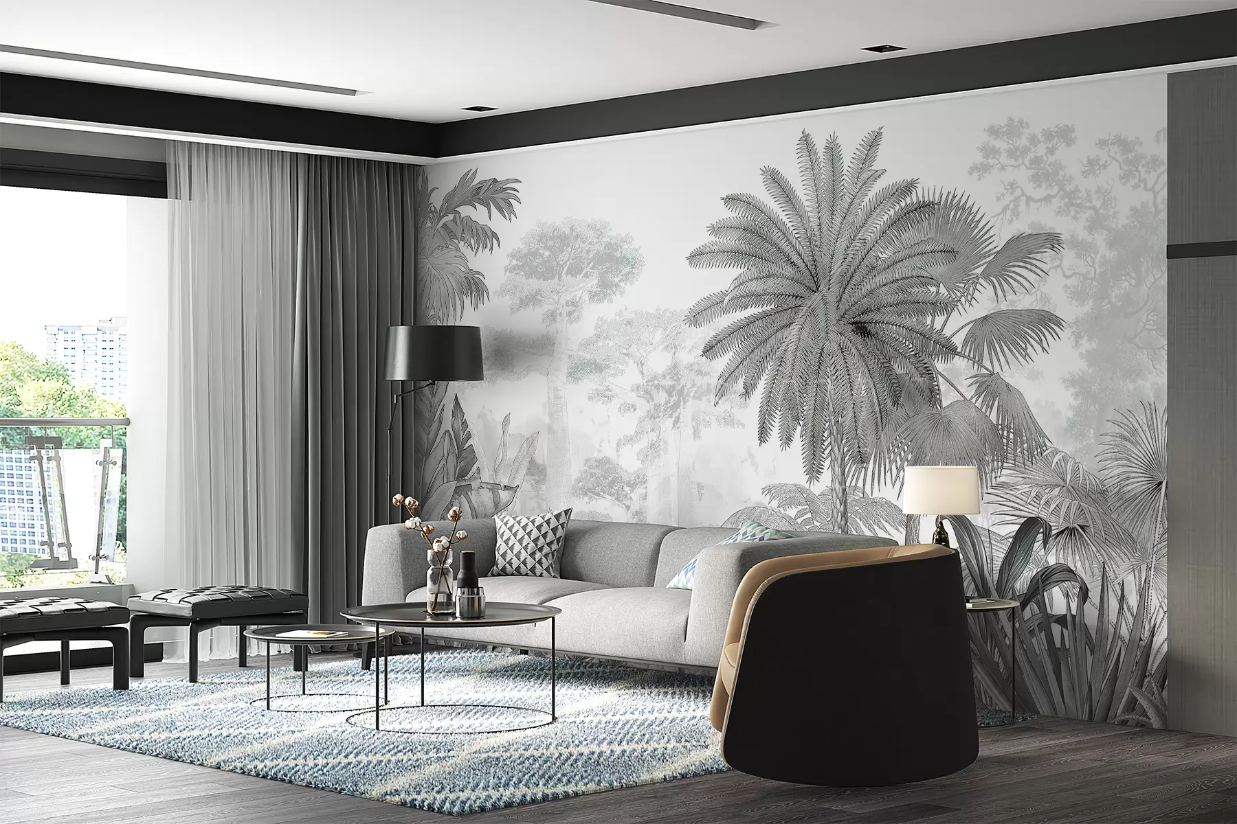 murales de pared Zona tropical. dibujo a tinta u59041
