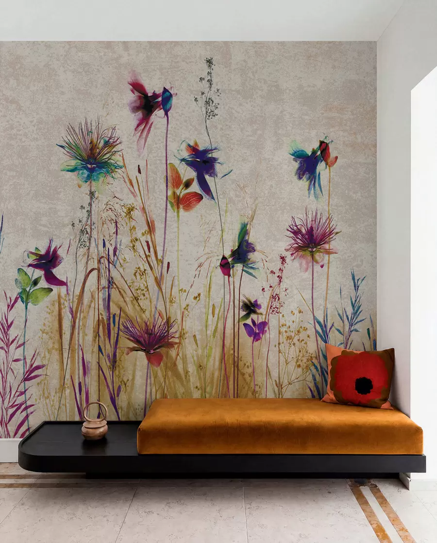 murales de pared Flores altas inusuales sobre un fondo beige u93672