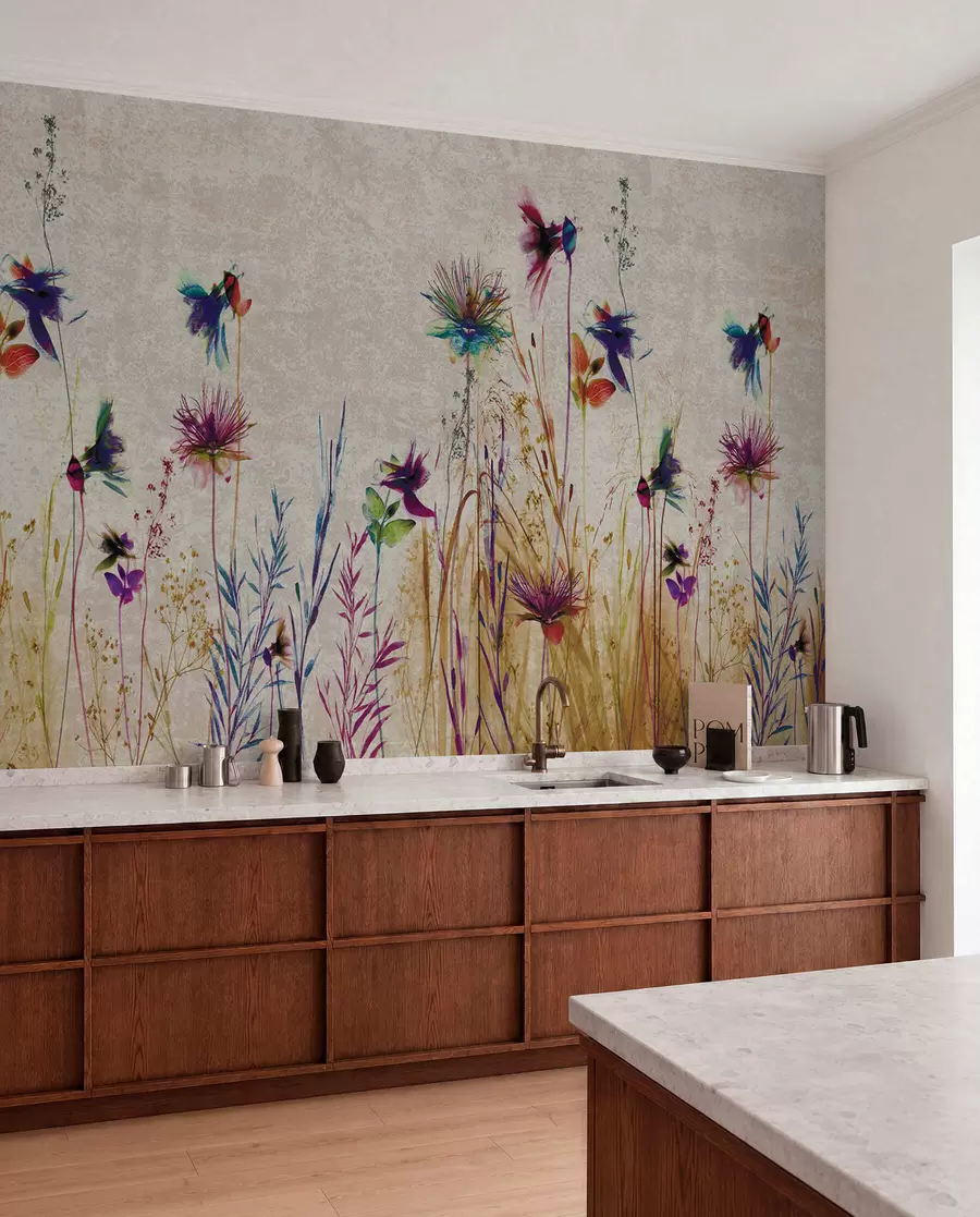 murales de pared Flores altas inusuales sobre un fondo beige u93672