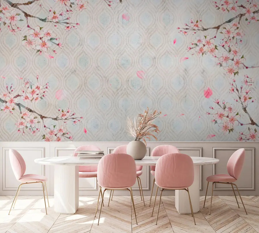 murales de pared Flores de sakura en estilo vintage u74383