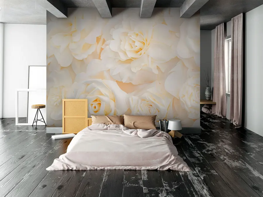 murales de pared Brotes blancos de rosas y peonías u74393