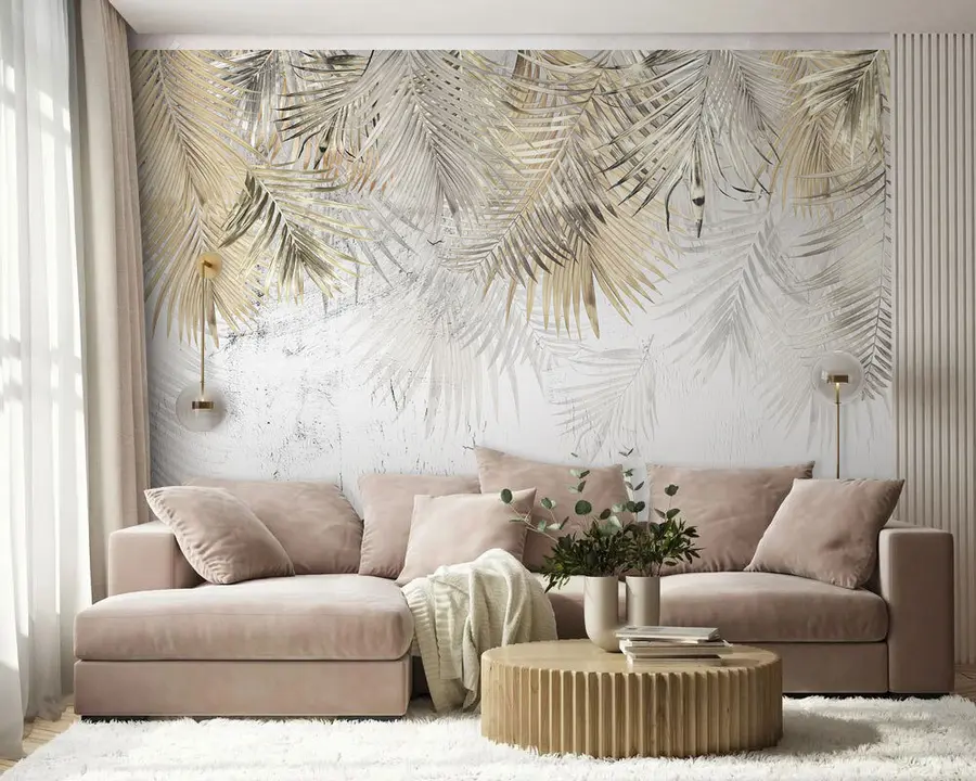 murales de pared Hojas tropicales ligeras al estilo del grunge u93843