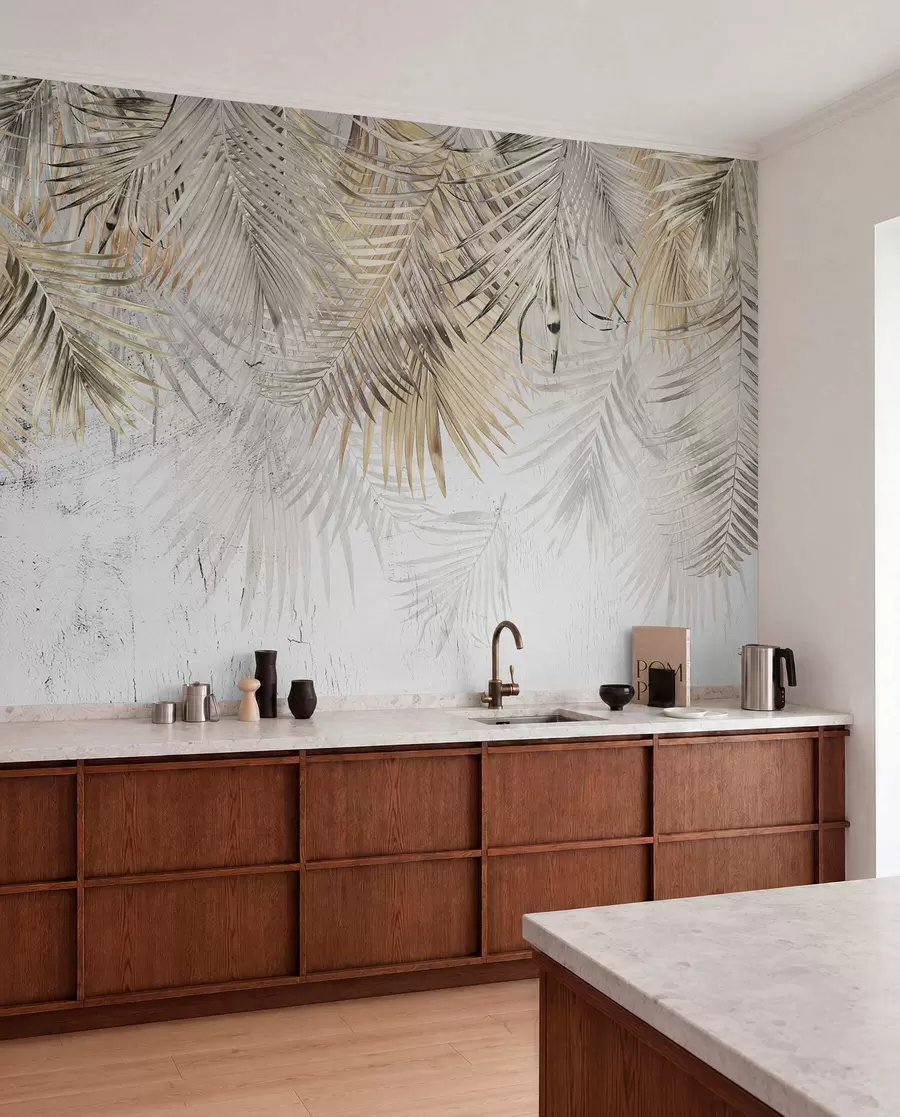 murales de pared Hojas tropicales ligeras al estilo del grunge u93843