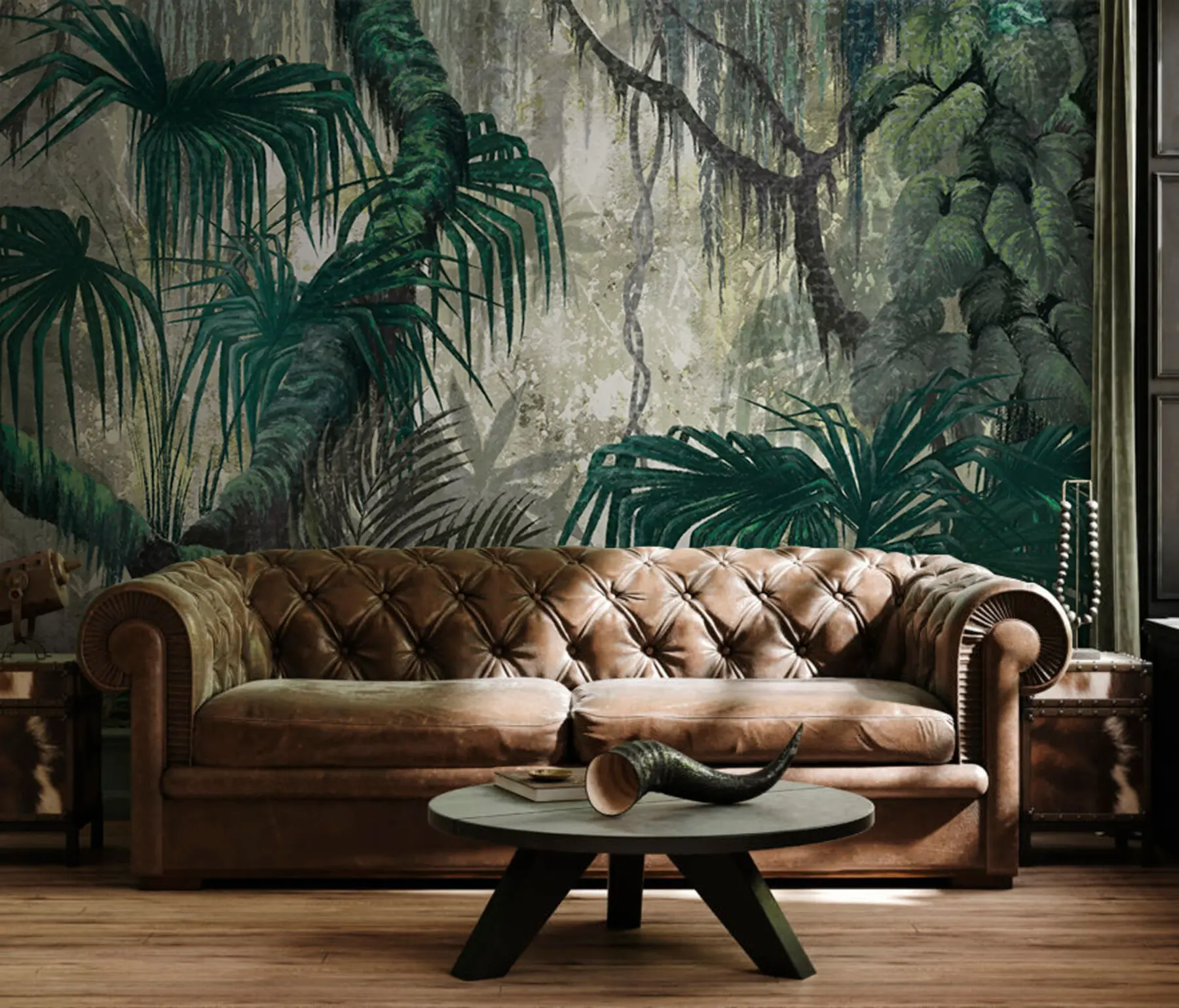 murales de pared Plantas y árboles tropicales sobre un fondo texturizado u78695