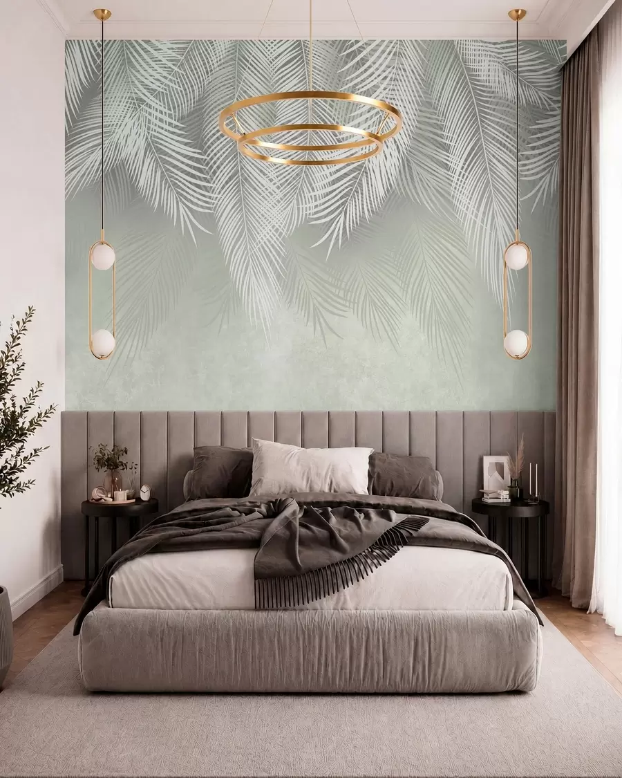 murales de pared Palmas blancas de ramas sobre un fondo verde u74489