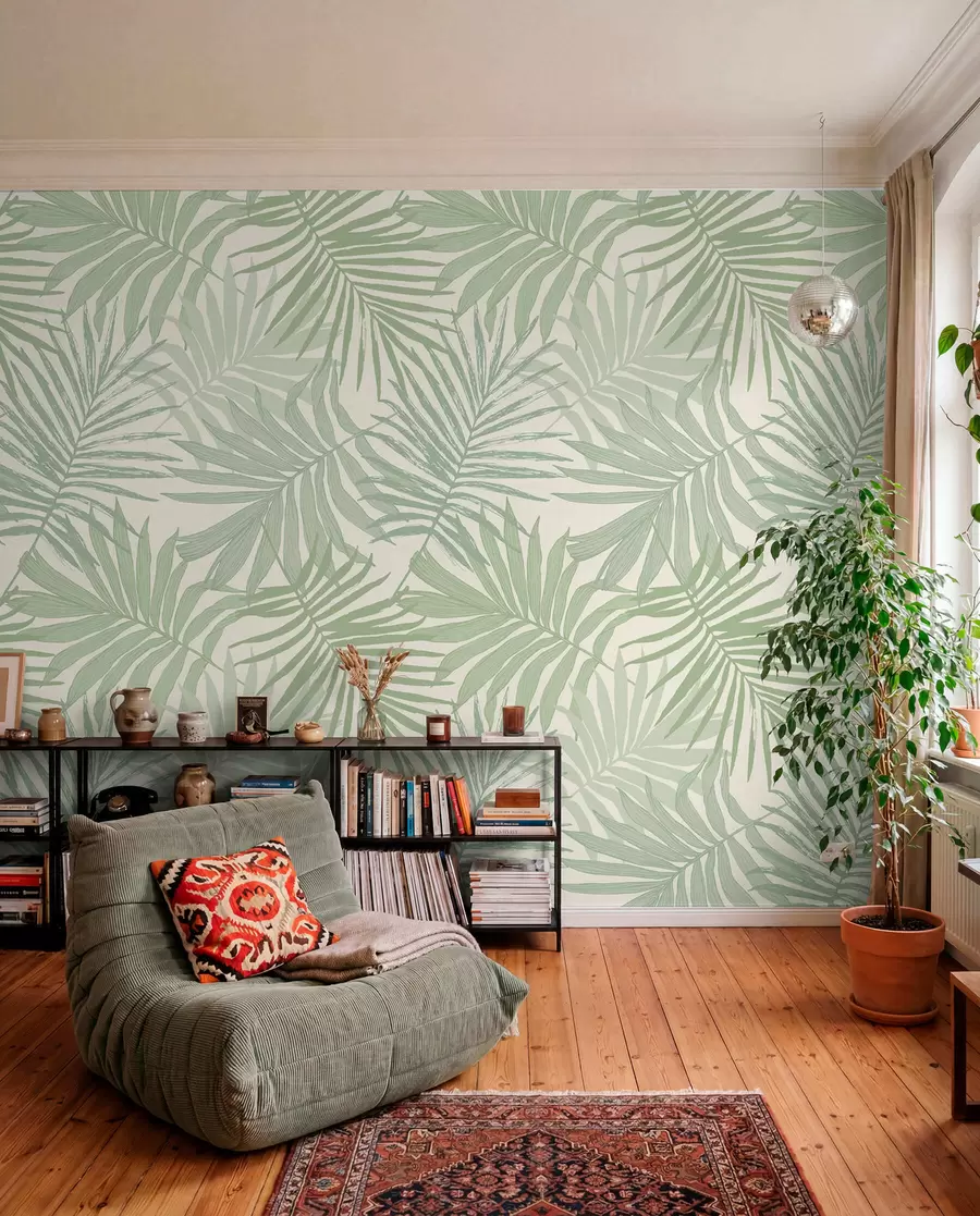 murales de pared Follaje tropical en tonos verde oliva pastel u74826