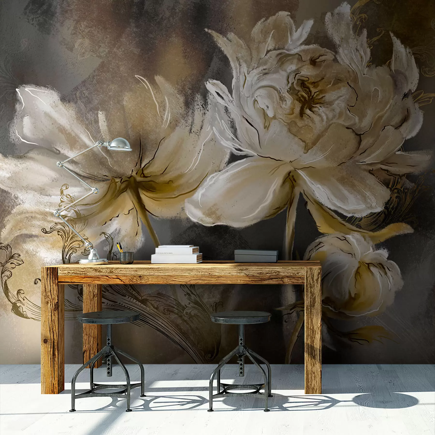 murales de pared Flores vintage sobre fondo de textura u78738