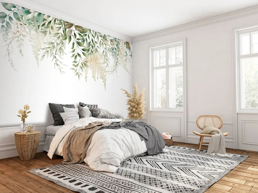 murales de pared Marco floral con greens de acuarela u94197