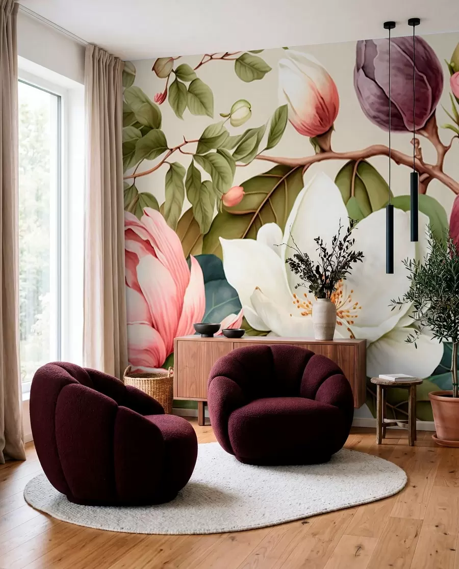 murales de pared pincel ligero de flores de acuarela u70654