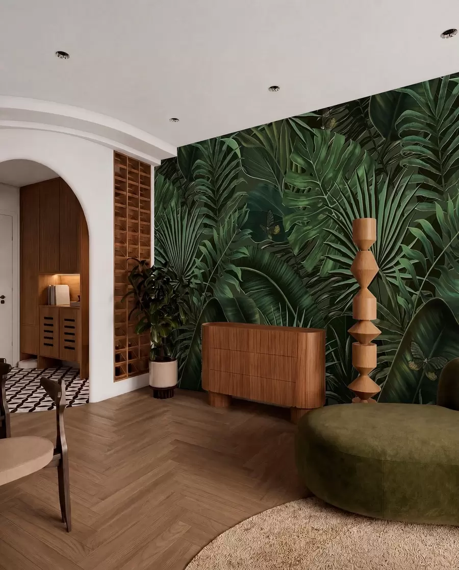murales de pared Patrón tropical con palmeras verdes tropicales, hojas de plátano u94341