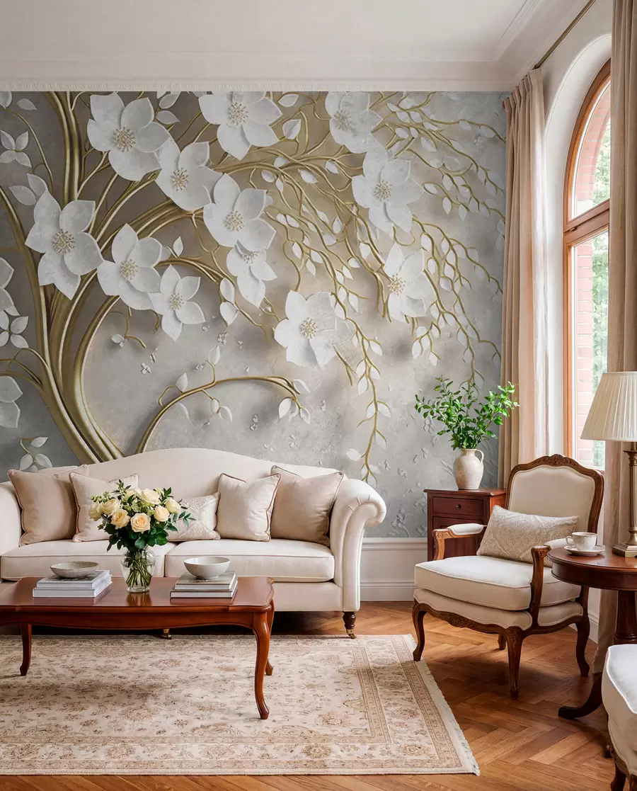 murales de pared árbol con flores blancas u94015