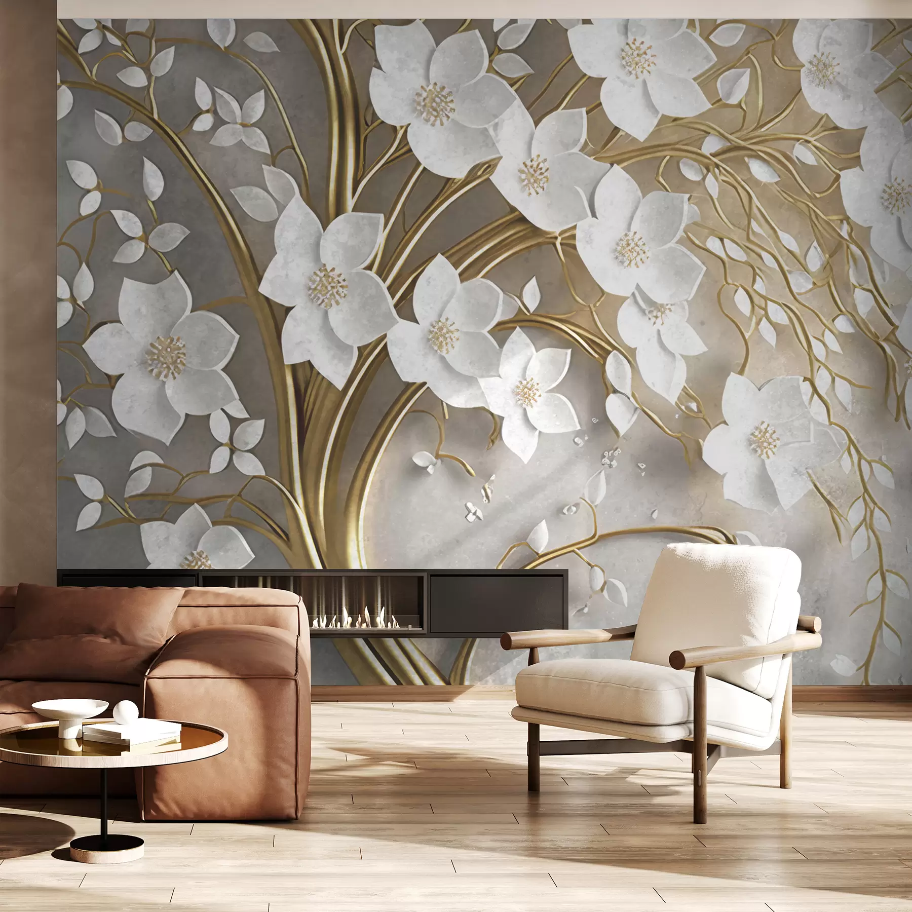 murales de pared árbol con flores blancas u94015