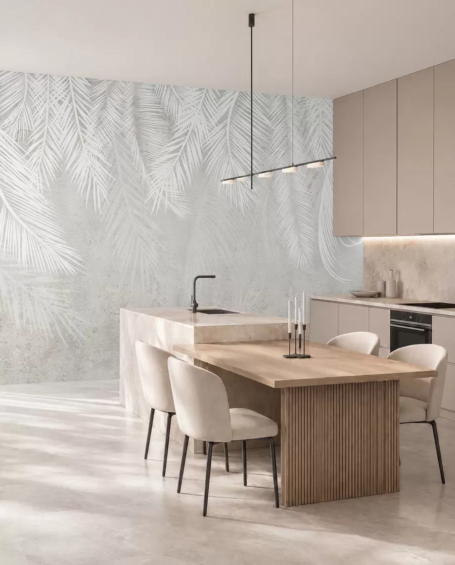murales de pared Hojas de palma frágiles blancas con textura grunge u94286