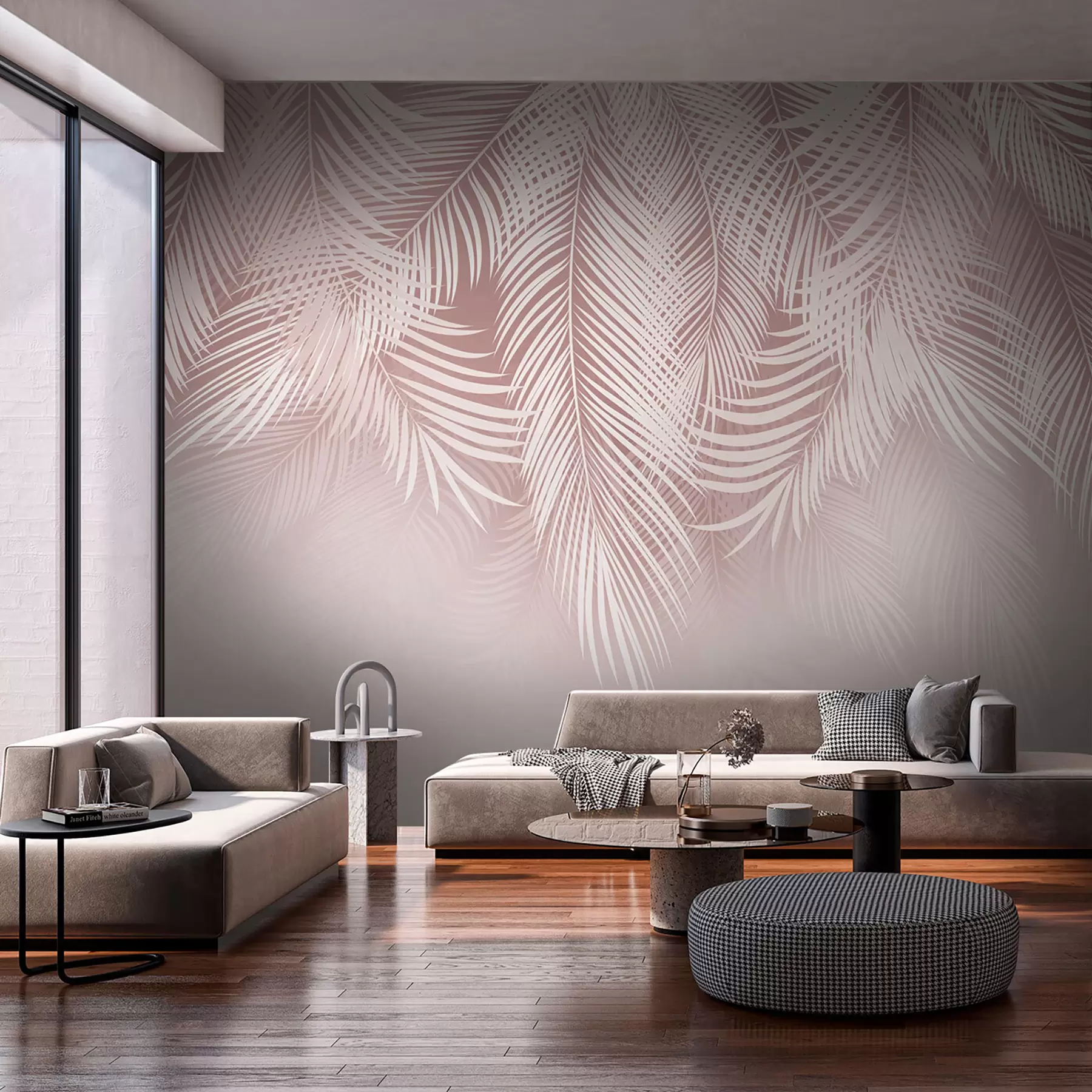 murales de pared Hojas de palma de color rosa frágil u94360