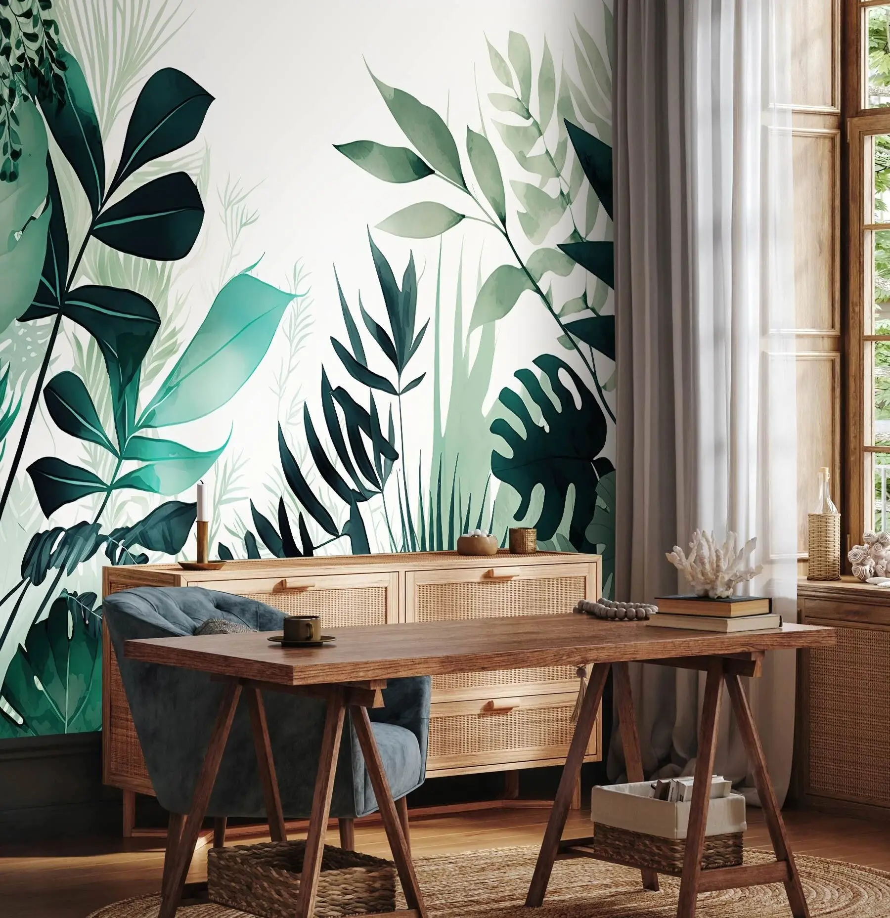 murales de pared Hojas verdes u75434