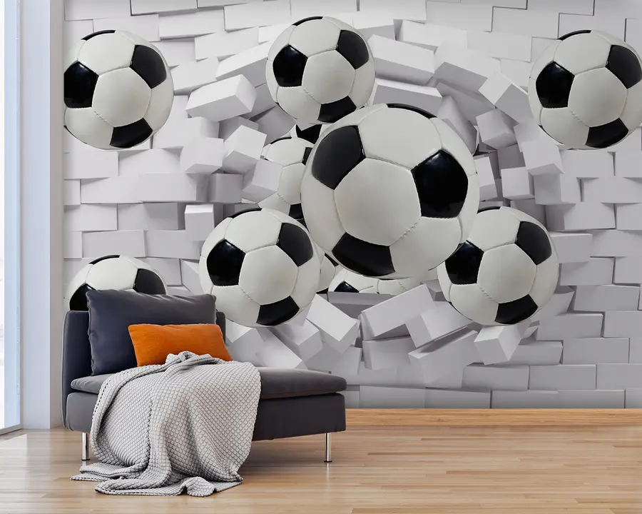 murales de pared Balones de fútbol en el fondo de una pared de ladrillos u94958