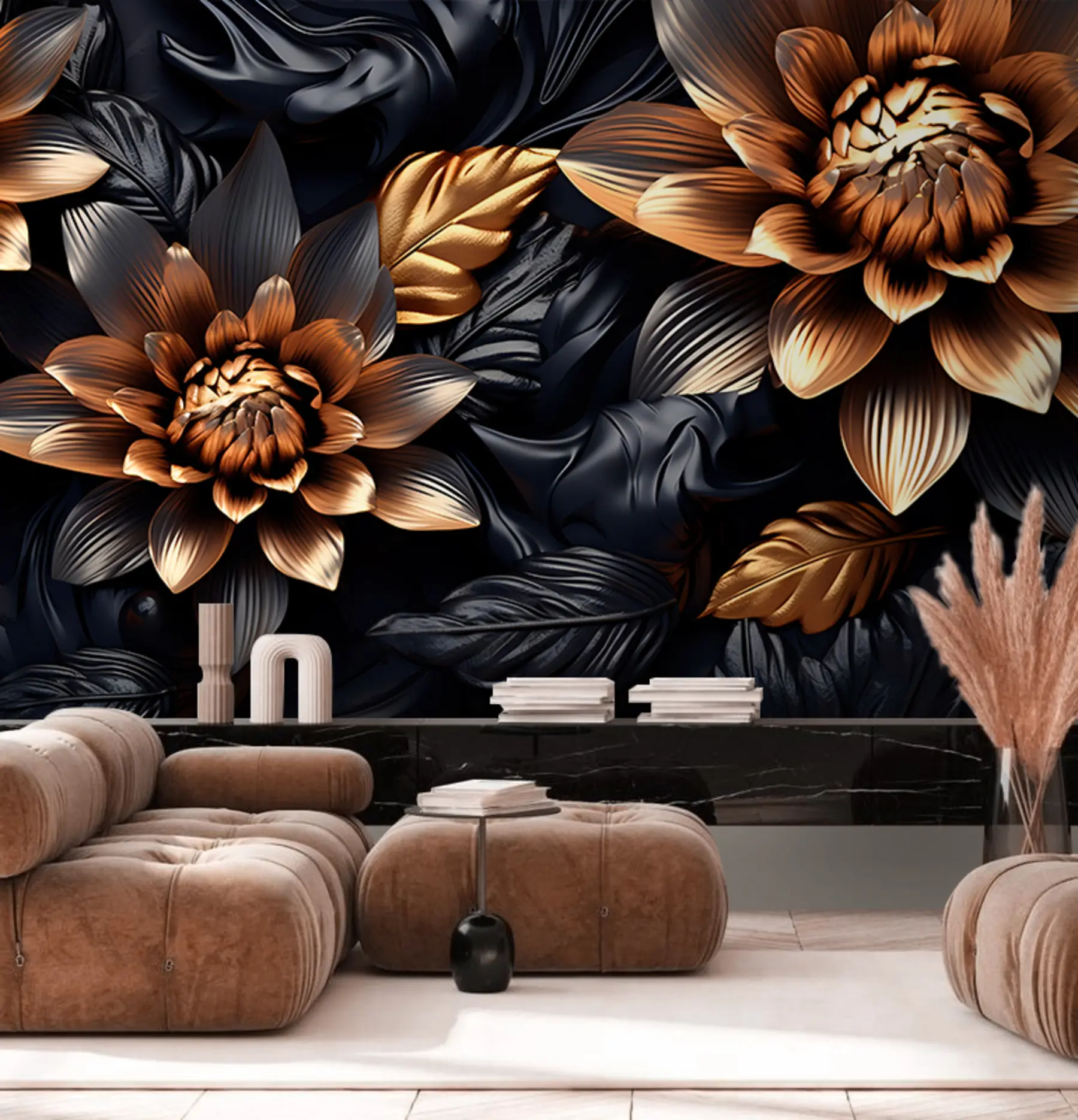 murales de pared Flores voluminosas negras u95244