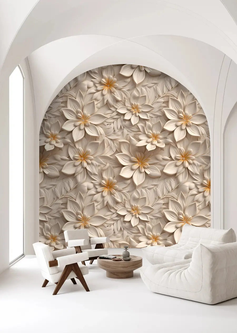 murales de pared Dispersión de flores blancas con efecto 3D u95251