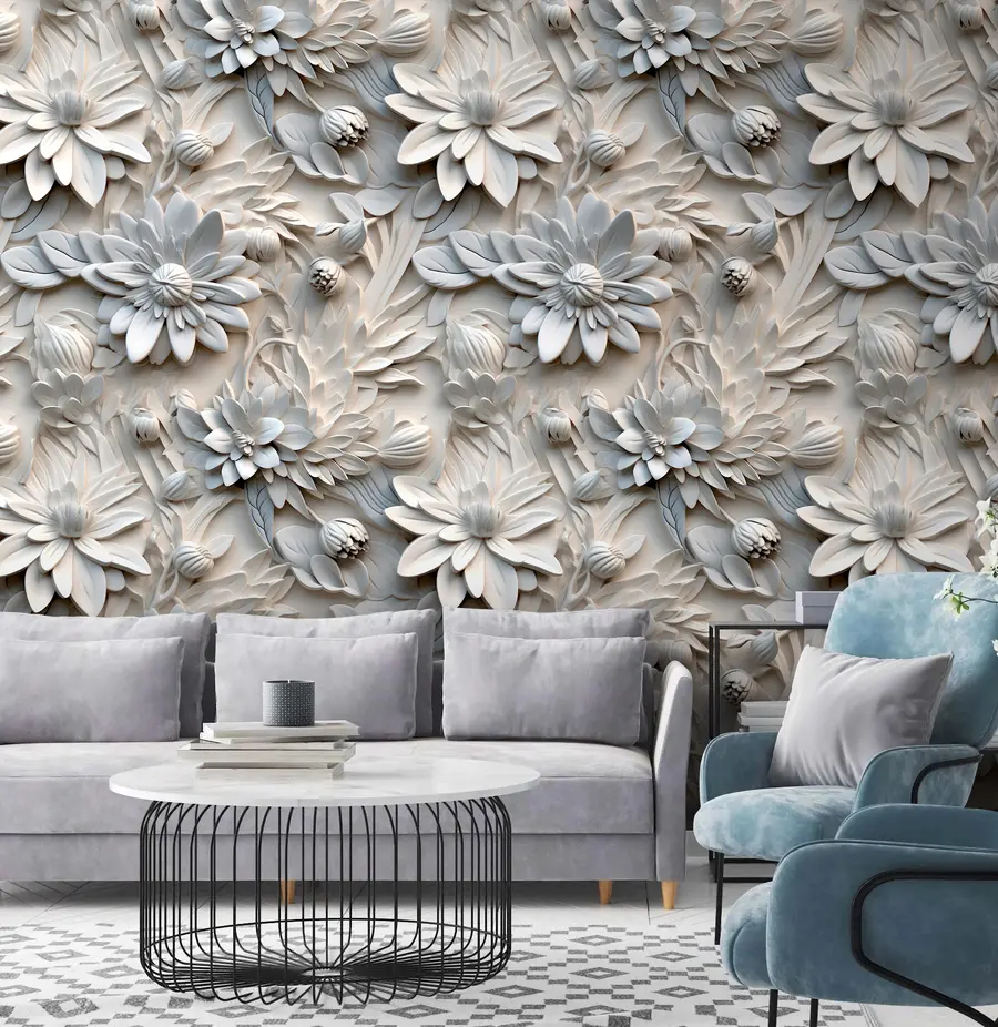 murales de pared Flores 3D volumétricas en colores claros u95589