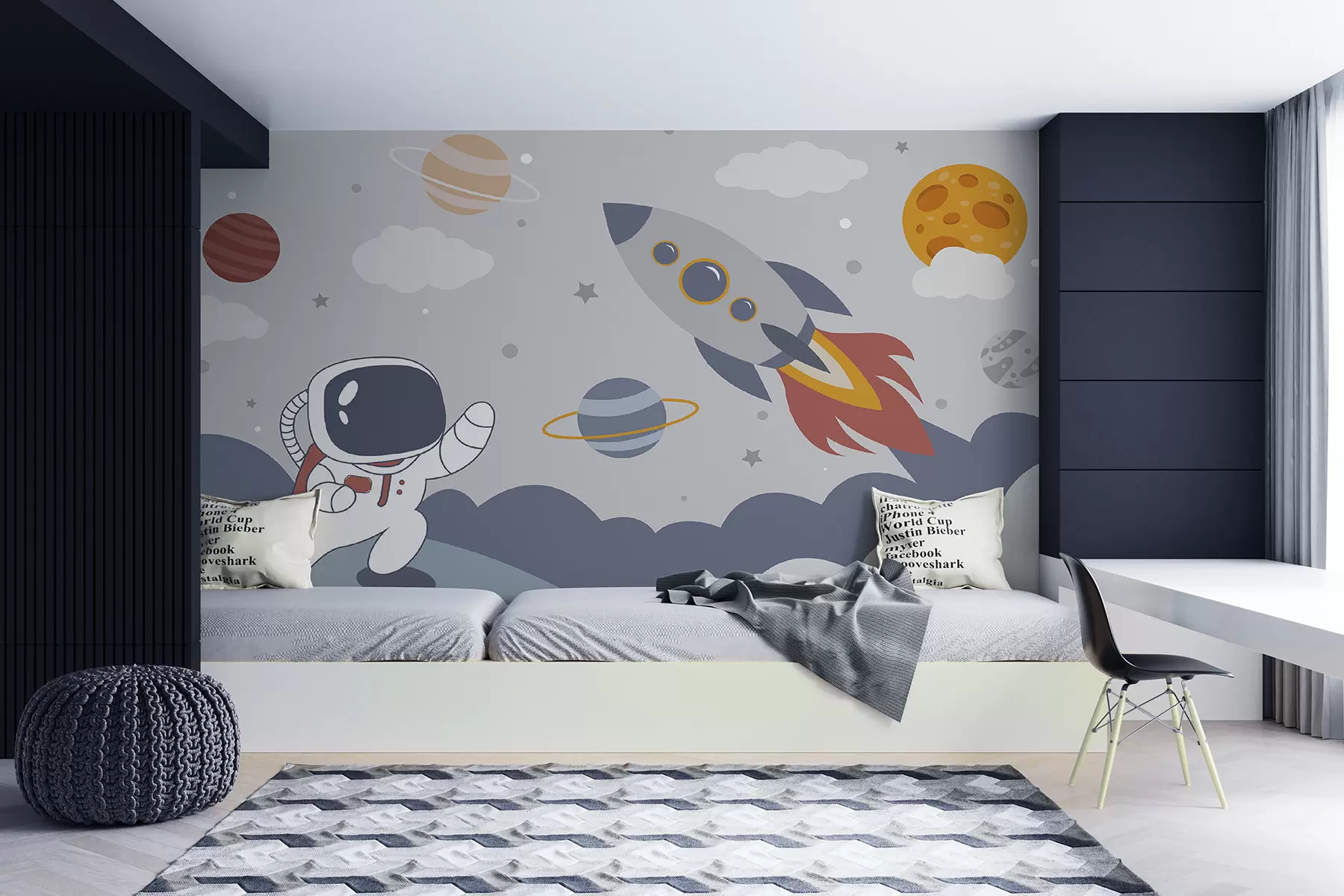murales de pared Astronauta, cohete y planetas u95706
