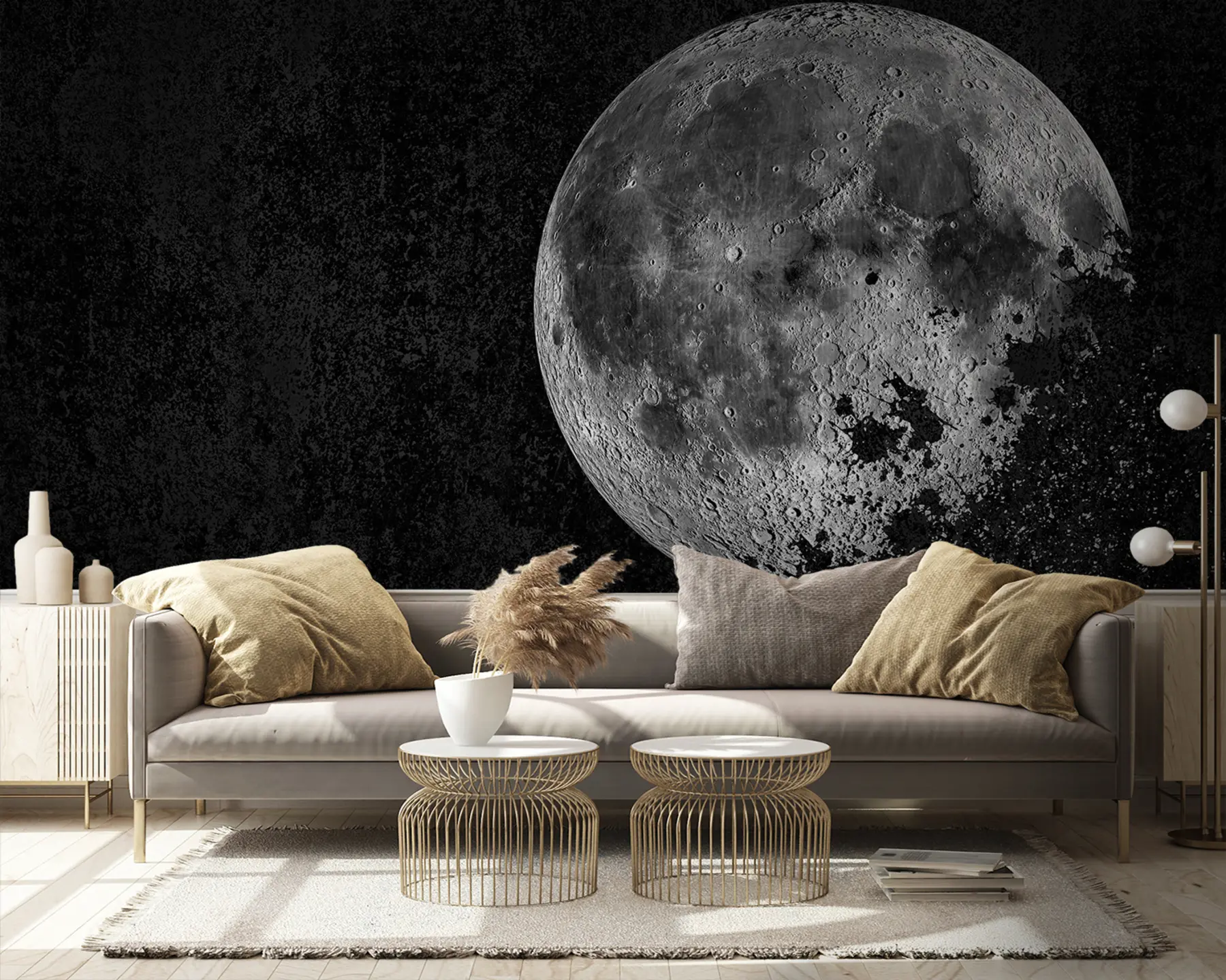 murales de pared Diseño de papel tapiz con luna disuelta sobre fondo negro grunge u95521