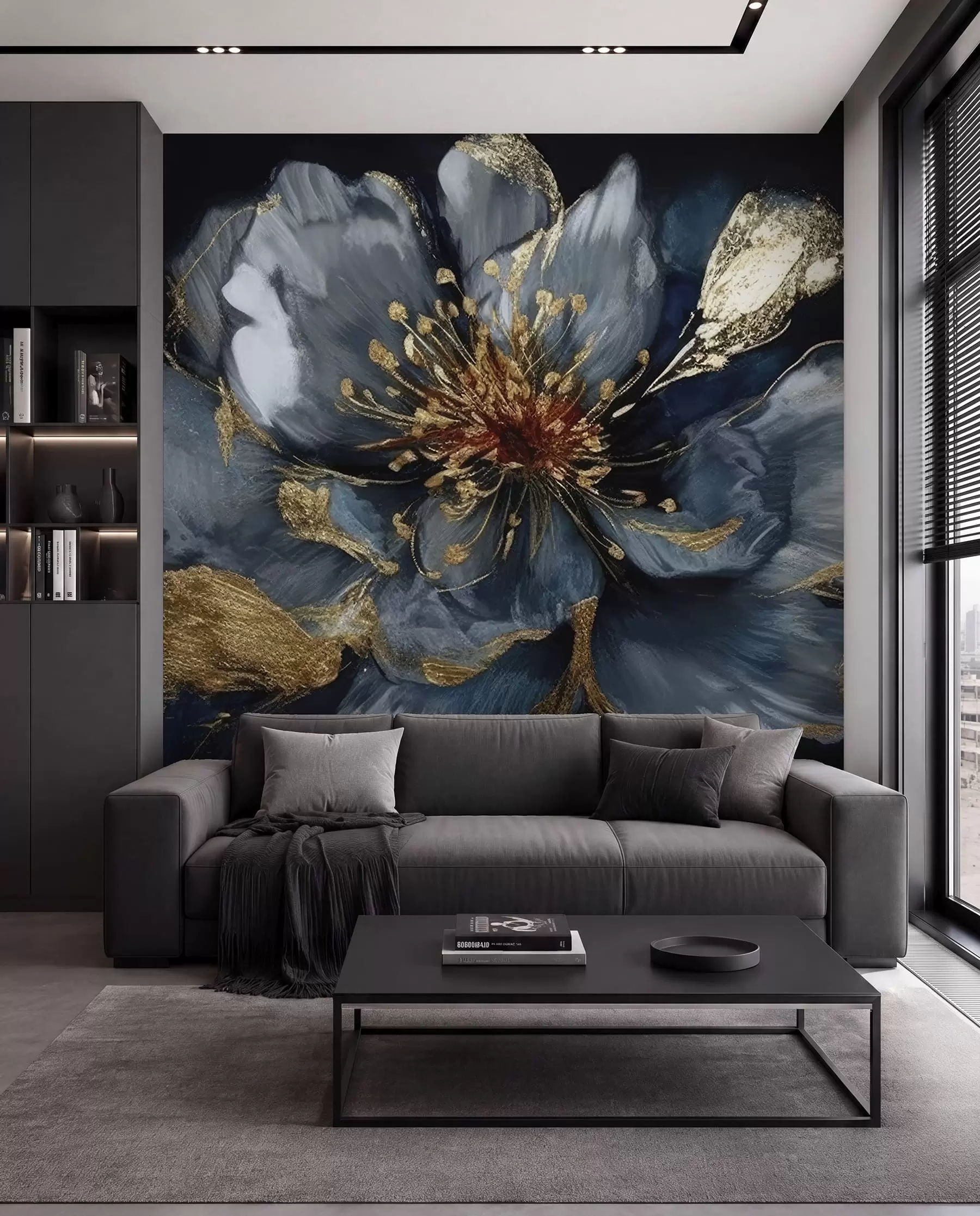 murales de pared Gran flor azul con venas u95657