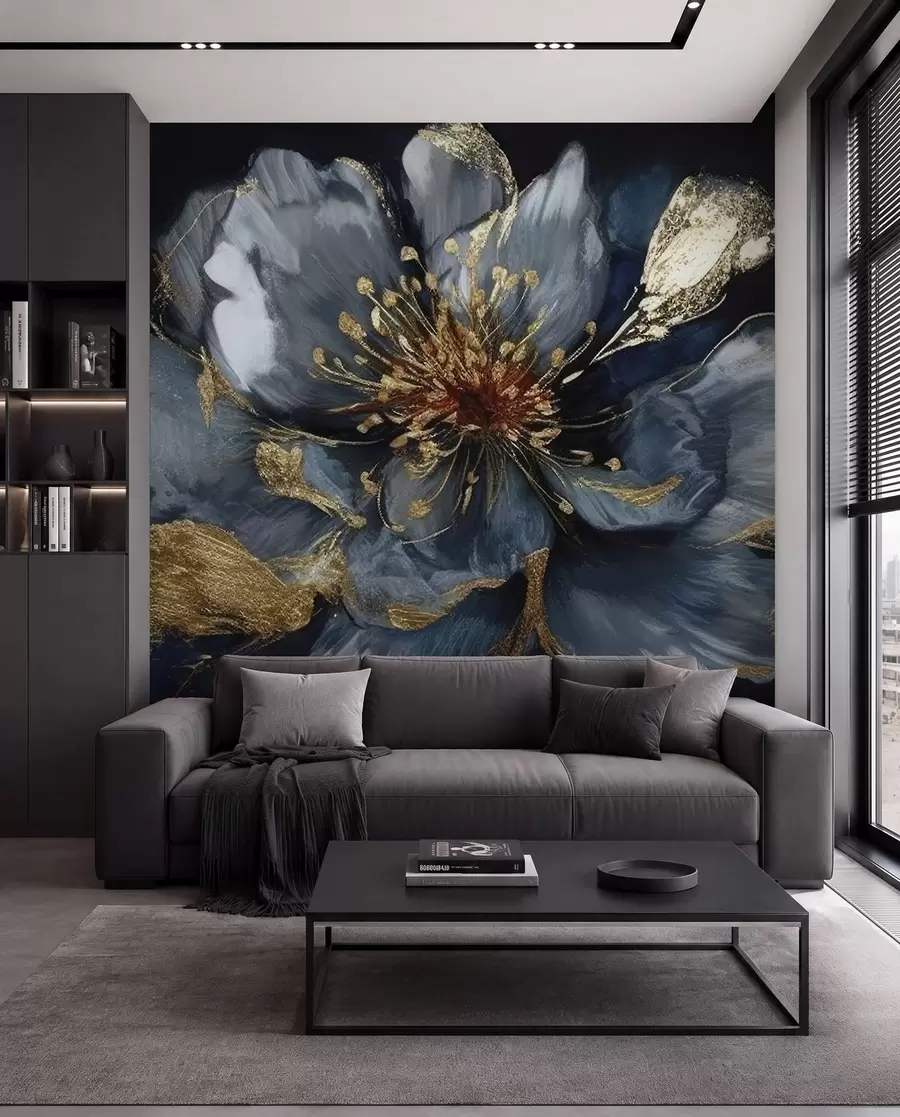 murales de pared Gran flor azul con venas u95657