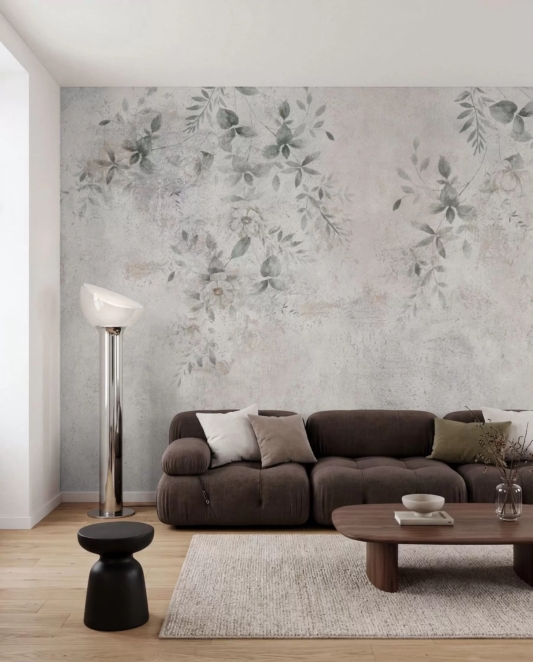 murales de pared Flores con ramas sobre minimalismo de fondo de hormigón grunge u96140