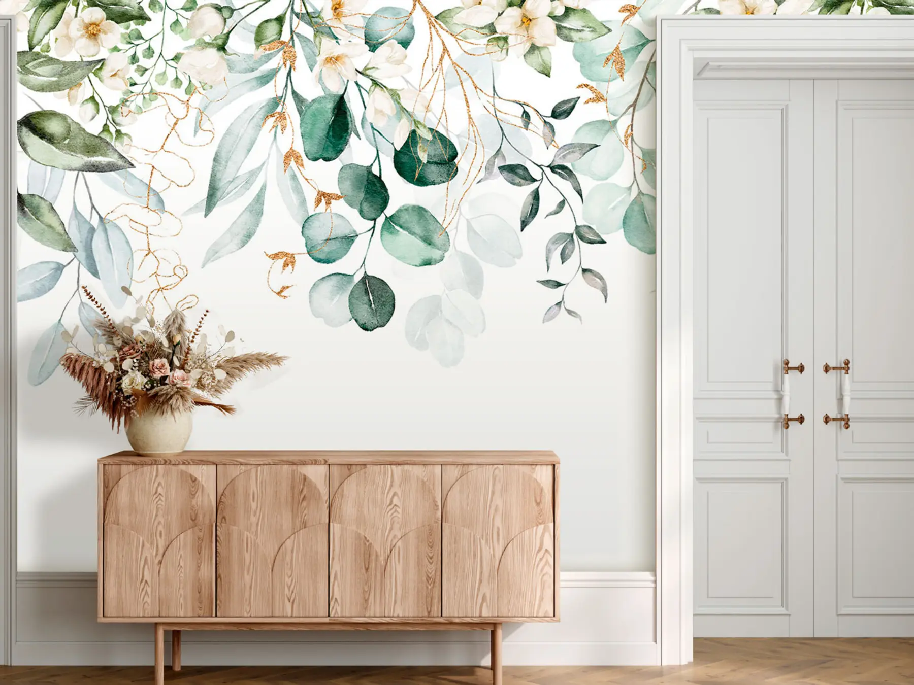 murales de pared Ilustración con hojas y ramas verdes u96068